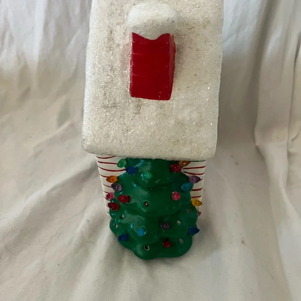 Vintage Christmas Village House Cabin with Santa Ceramic 6 X 6.5”